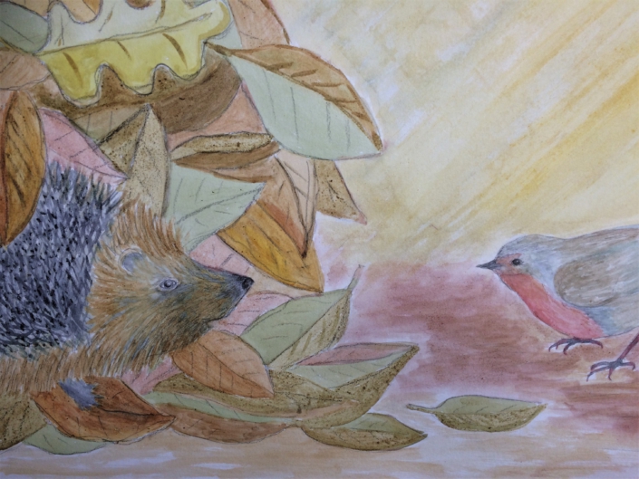 Igel und Rotkehlchen; Naturfarben; Pflanzenfarben